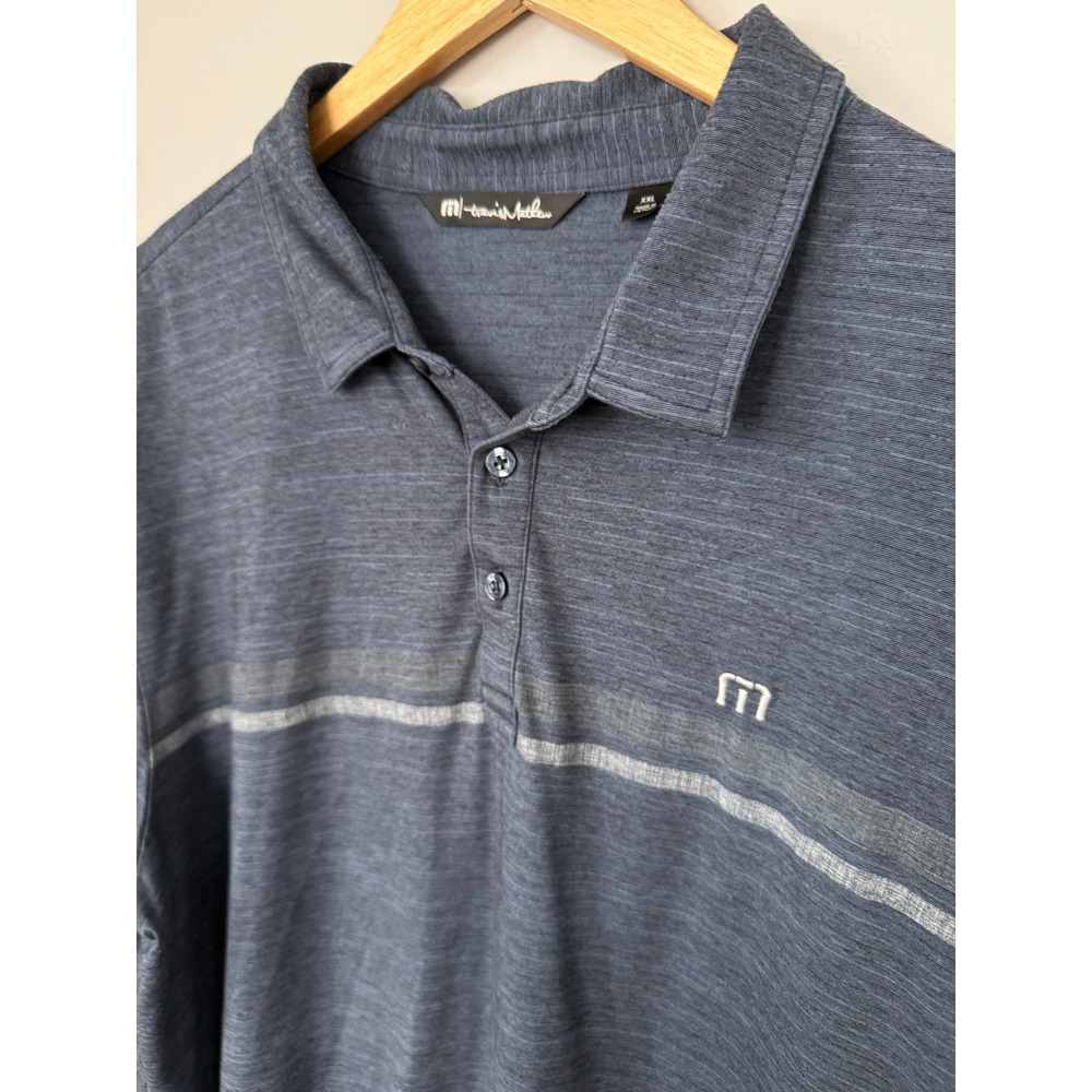 Travis Mathew Mens Long Sleeve Golf Polo Shirt Heathered Blue‎ XXL